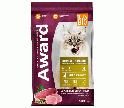 AWARD HAIRBALL д/кошек Утка 400г AWARD HAIRBALL д/кошек Утка 400г