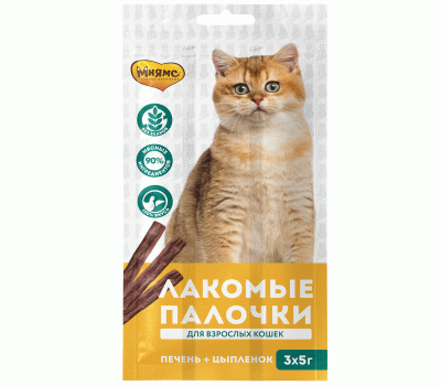 Лакомые палочки Печень и цыпленок д/кошек 3х5г МНЯМС Лакомые палочки Печень и цыпленок д/кошек 3х5г МНЯМС