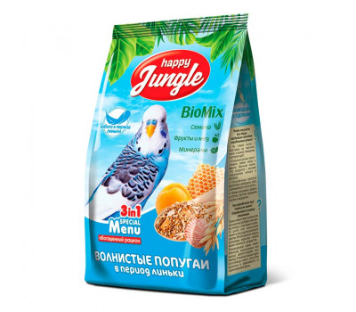Корм д/волнистых попугаев 500г в период линьки HAPPY JUNGLE